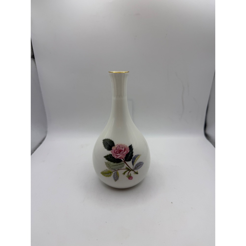 Wedgwood Hathaway Rose Bud Vase Bone China Pink Floral Gold Rim Made in England